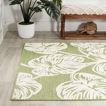 Tobago High-low Two-tone Monstera Leaf Indoor/Outdoor Area Rug